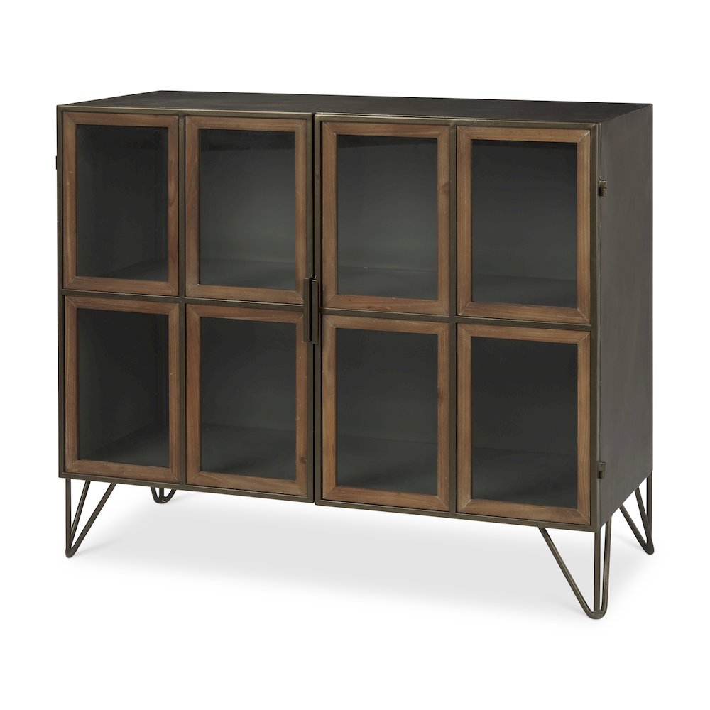 Pandora Dark Brass Metal W/Red Wood 2 Door Accent Cabinet. Picture 1
