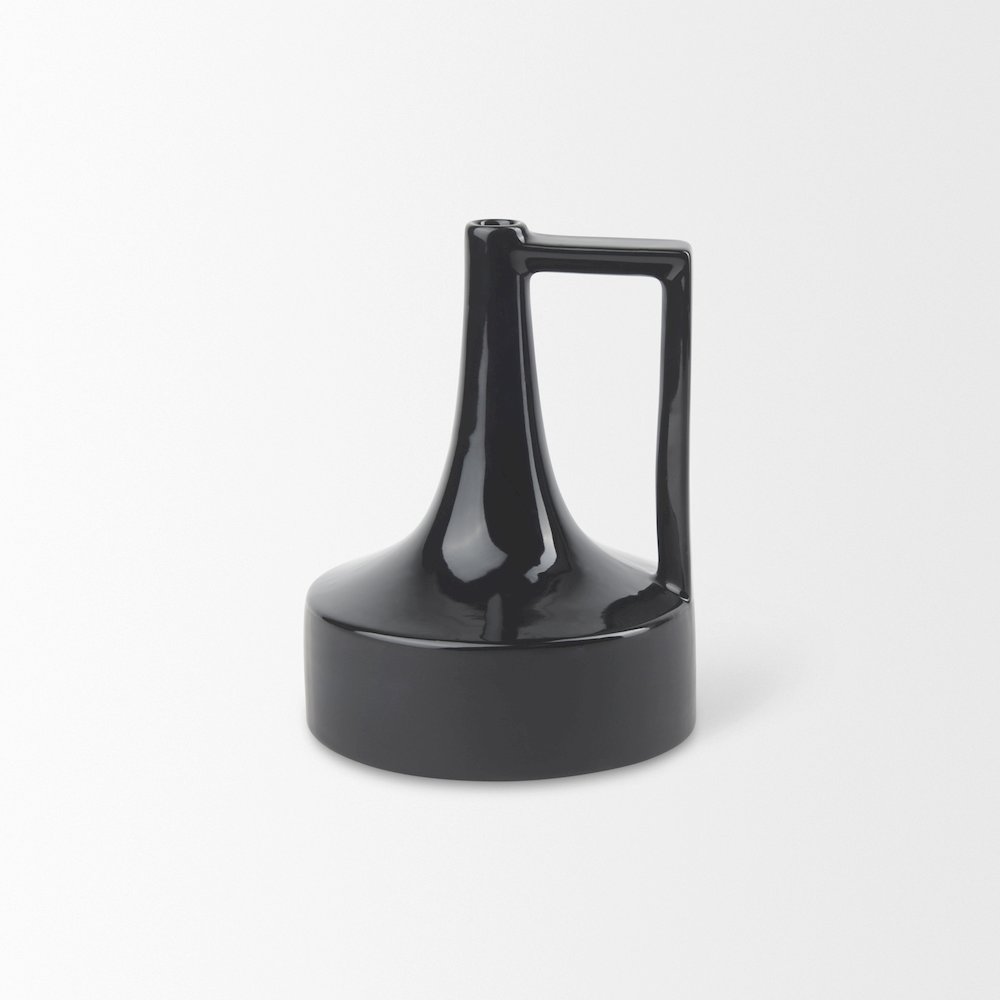 Burton 8.3H Small Glossy and Matte Black Ceramic Jug Vase. Picture 2