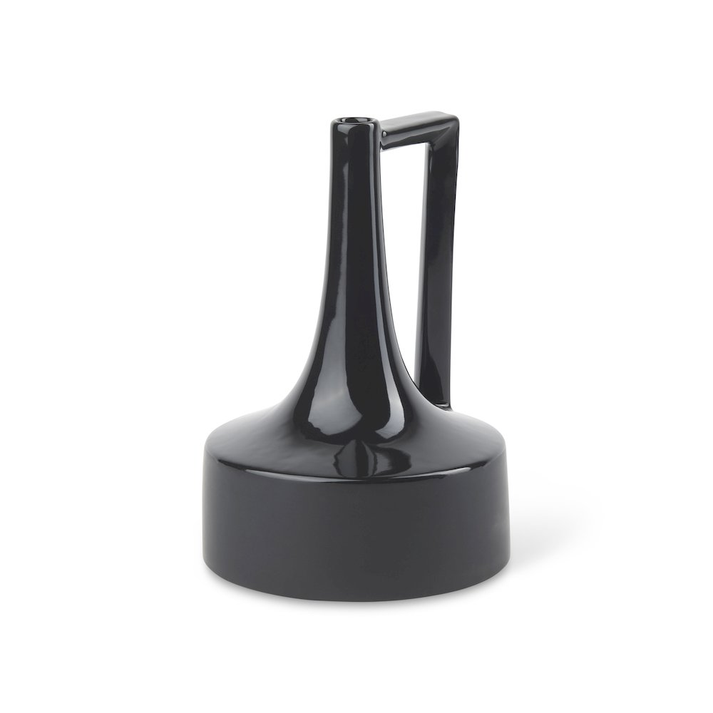 Burton 11.6H Medium Glossy and Matte Black Ceramic Jug Vase. Picture 1