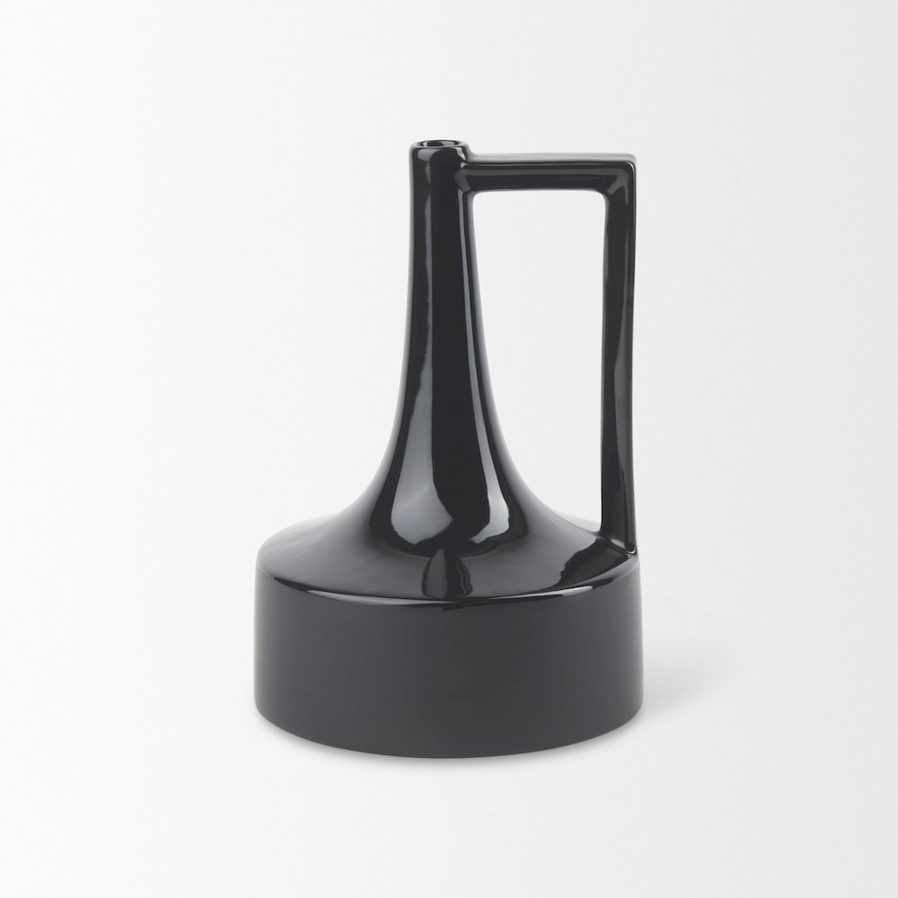 Burton 11.6H Medium Glossy and Matte Black Ceramic Jug Vase. Picture 2