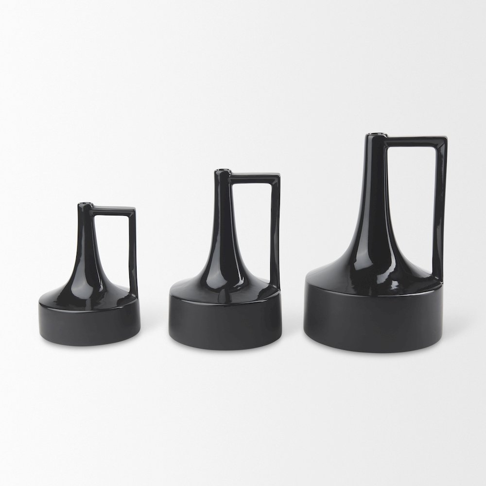 Burton 11.6H Medium Glossy and Matte Black Ceramic Jug Vase. Picture 4