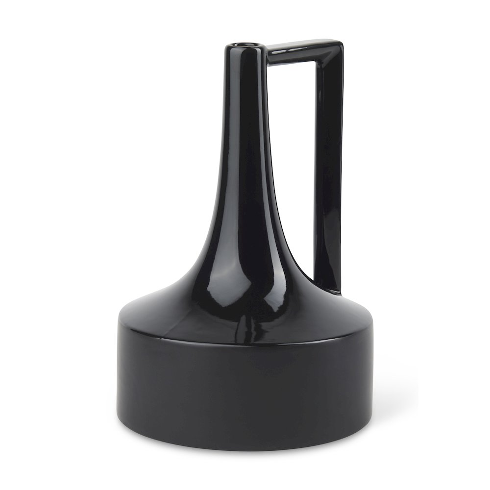 Burton 13.1H Large Glossy and Matte Black Ceramic Jug Vase. Picture 1