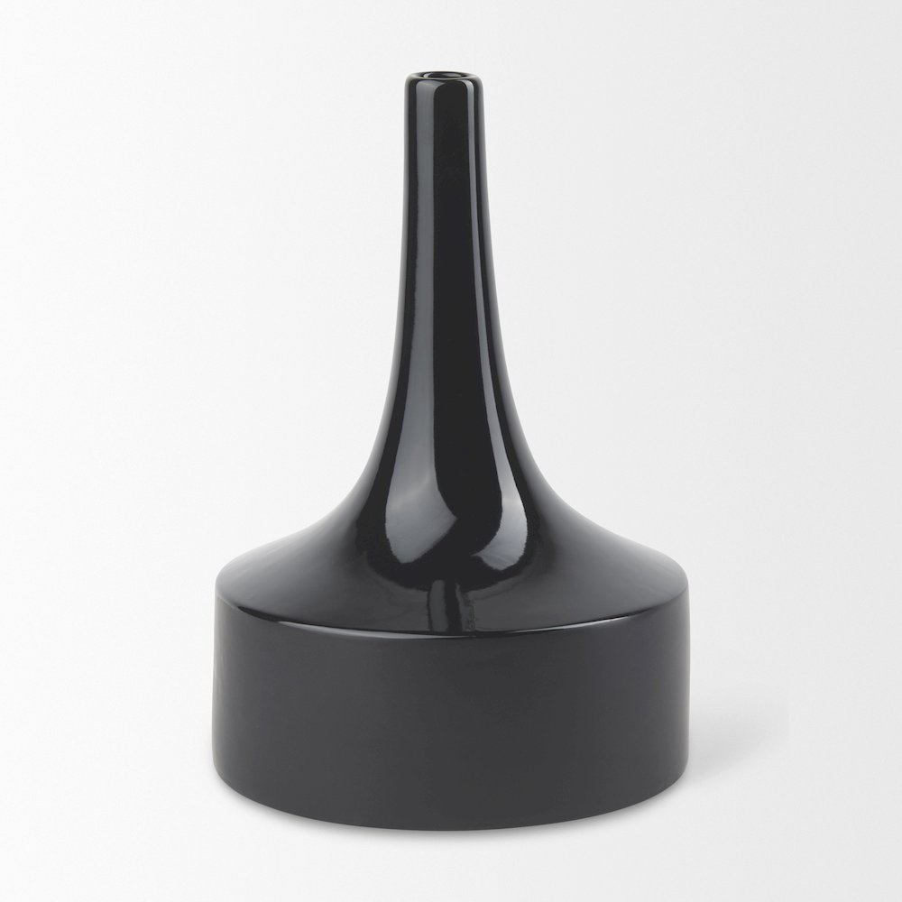 Burton 13.1H Large Glossy and Matte Black Ceramic Jug Vase. Picture 2