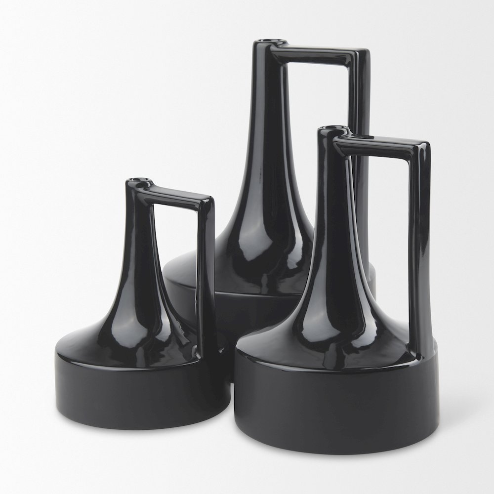 Burton 13.1H Large Glossy and Matte Black Ceramic Jug Vase. Picture 5