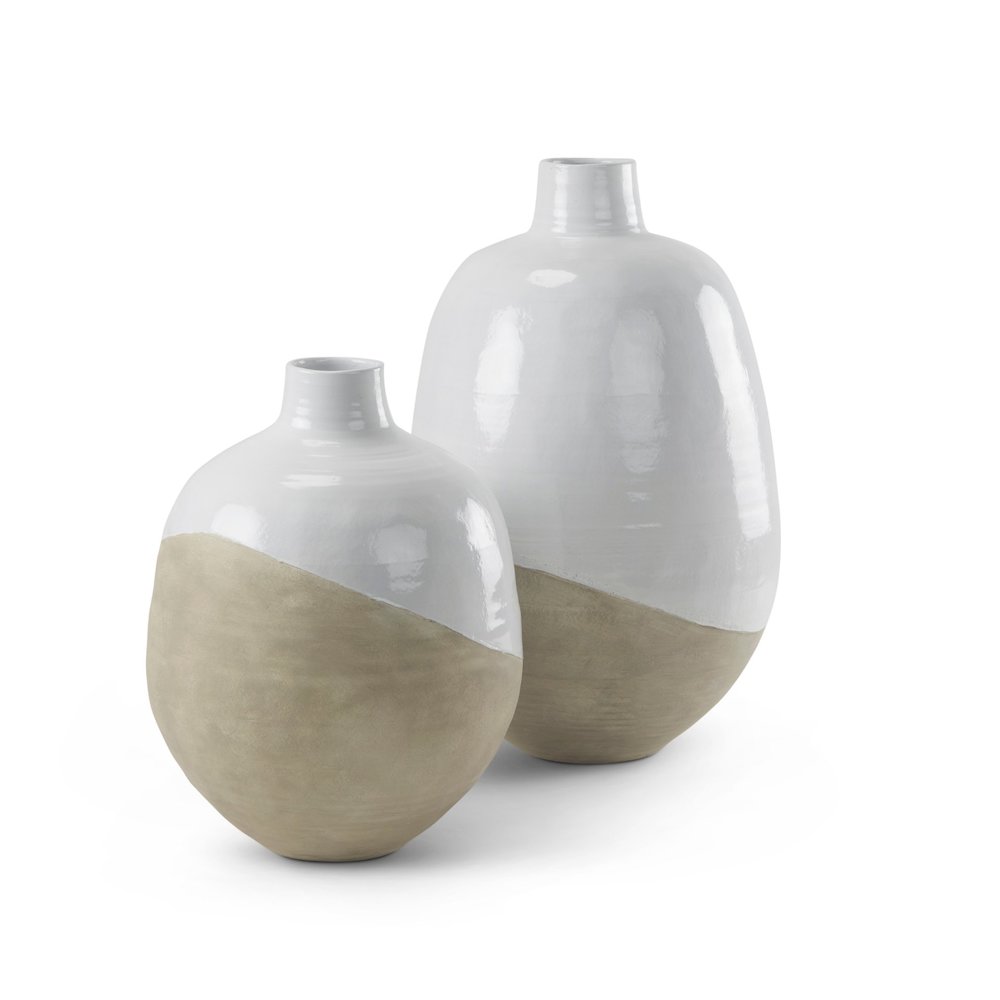 Amos 20.5L x 20.5W x 31.9H White and Dark Beige Color Blocked Ceramic Floor Vase. Picture 9