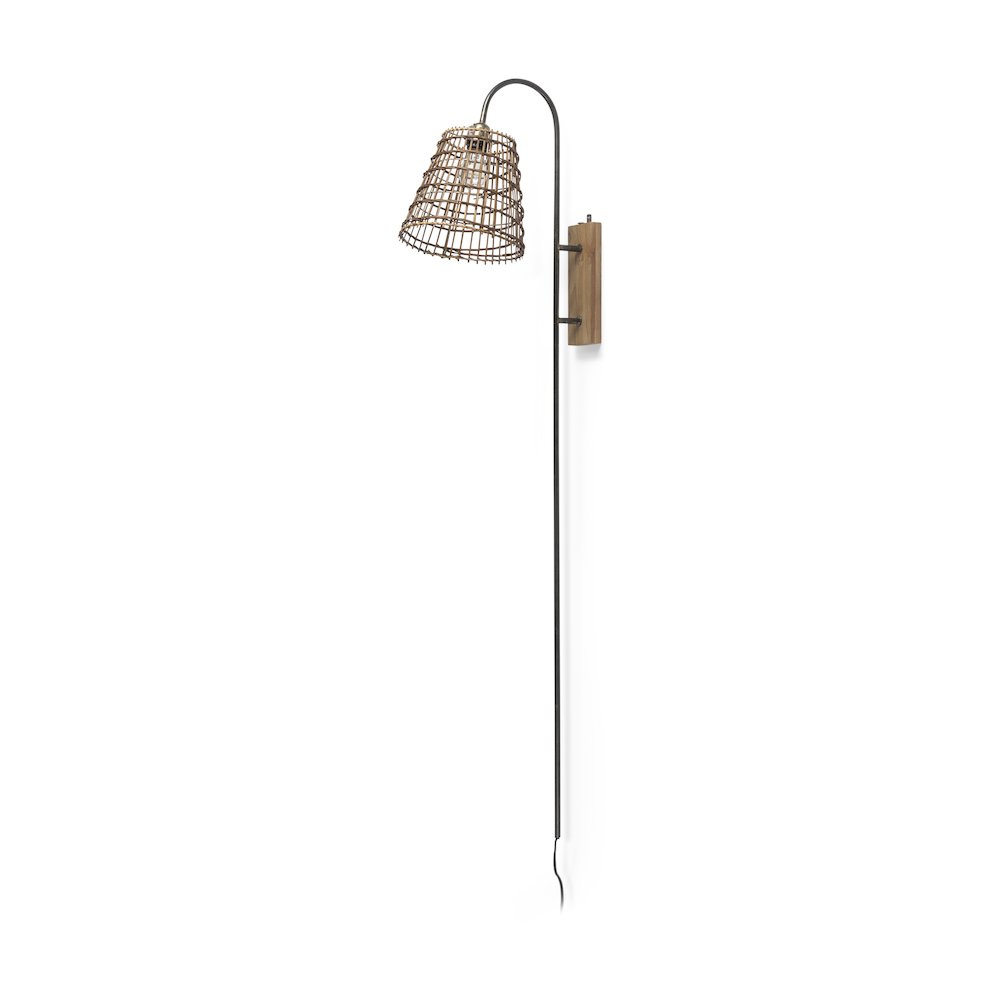 Kiley 28.0L x 7.0W x 15.6H Brown Woven Shade W/Black Metal Wall Sconce. Picture 1