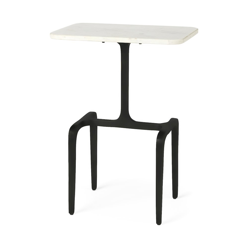 Preston White Marble Tabletop w/ Matte Black Iron Base Accent Table. Picture 1