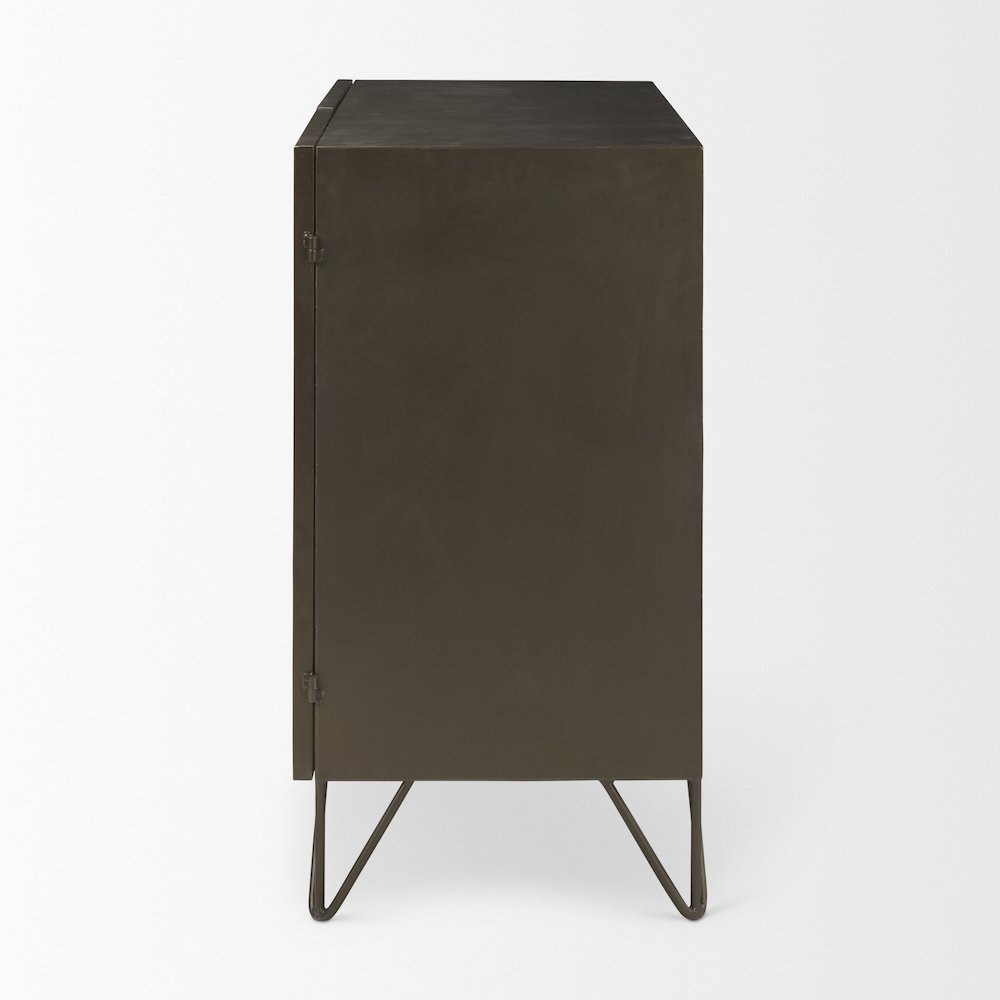 Pandora Dark Brass Metal W/Red Wood 2 Door Accent Cabinet. Picture 2