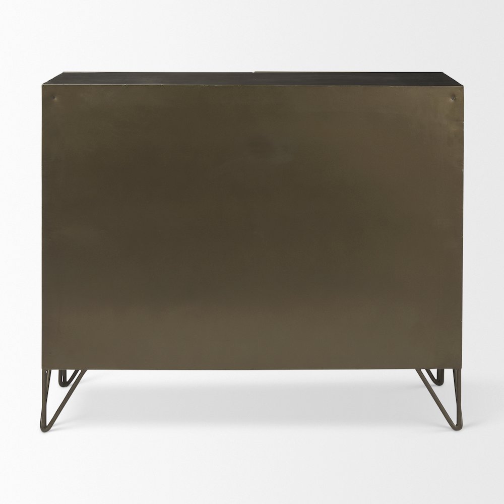 Pandora Dark Brass Metal W/Red Wood 2 Door Accent Cabinet. Picture 3