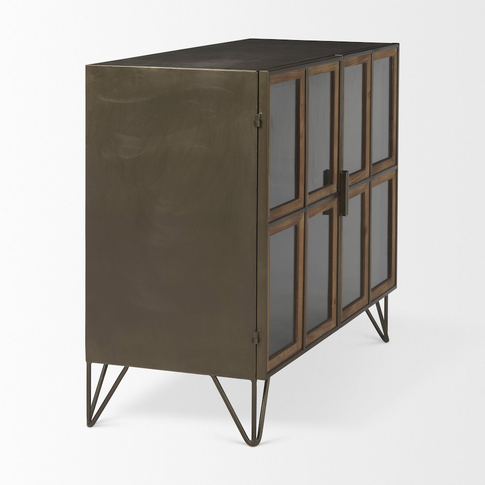 Pandora Dark Brass Metal W/Red Wood 2 Door Accent Cabinet. Picture 4