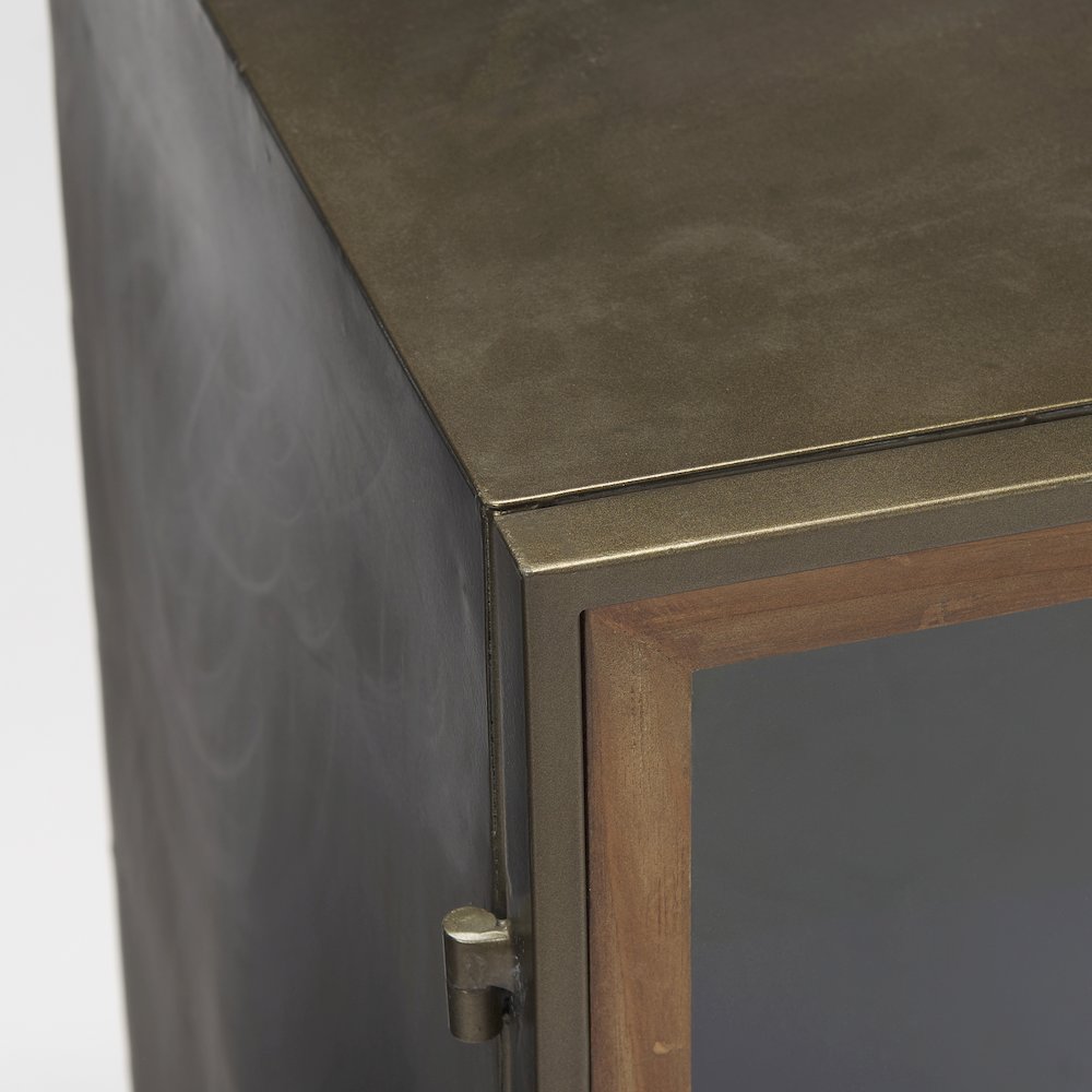 Pandora Dark Brass Metal W/Red Wood 2 Door Accent Cabinet. Picture 6