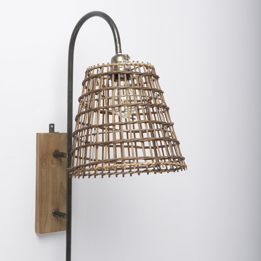 Kiley 28.0L x 7.0W x 15.6H Brown Woven Shade W/Black Metal Wall Sconce. Picture 2