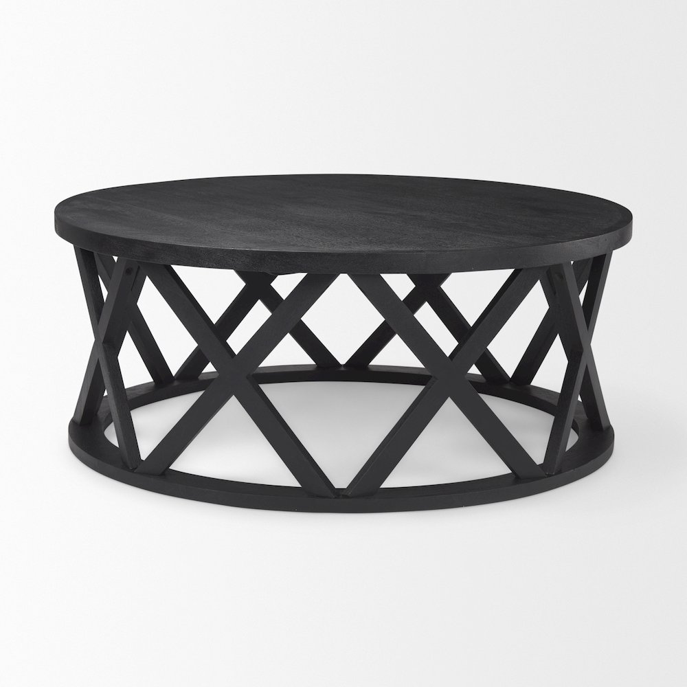 Forsey  28.0L x 45.3W x 18.0H Black Solid Wood Round Coffee Table. Picture 2