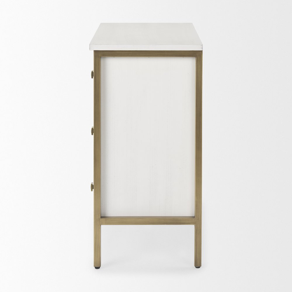 Savannah White Fir Veneer w/ Gold Metal 3-Drawer Accent Cabinet. Picture 2