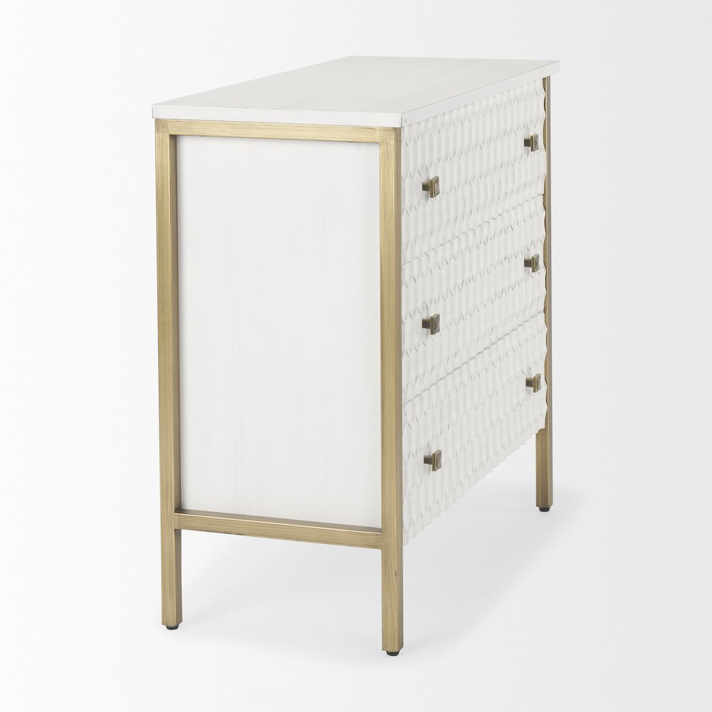 Savannah White Fir Veneer w/ Gold Metal 3-Drawer Accent Cabinet. Picture 4