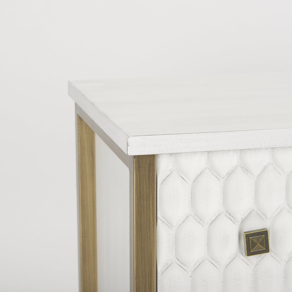 Savannah White Fir Veneer w/ Gold Metal 3-Drawer Accent Cabinet. Picture 6