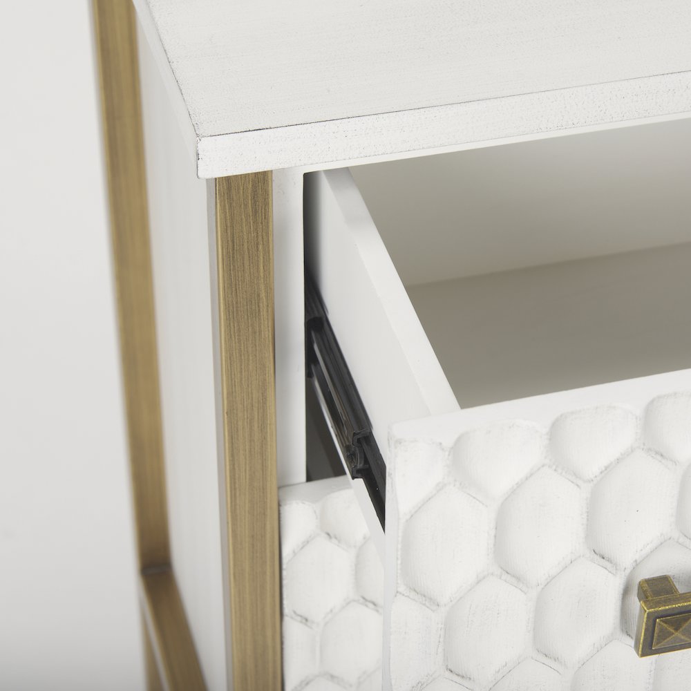 Savannah White Fir Veneer w/ Gold Metal 3-Drawer Accent Cabinet. Picture 8