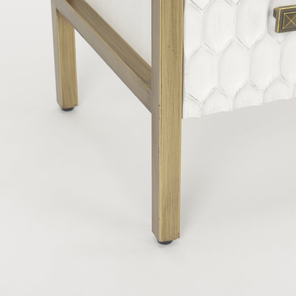 Savannah White Fir Veneer w/ Gold Metal 3-Drawer Accent Cabinet. Picture 9