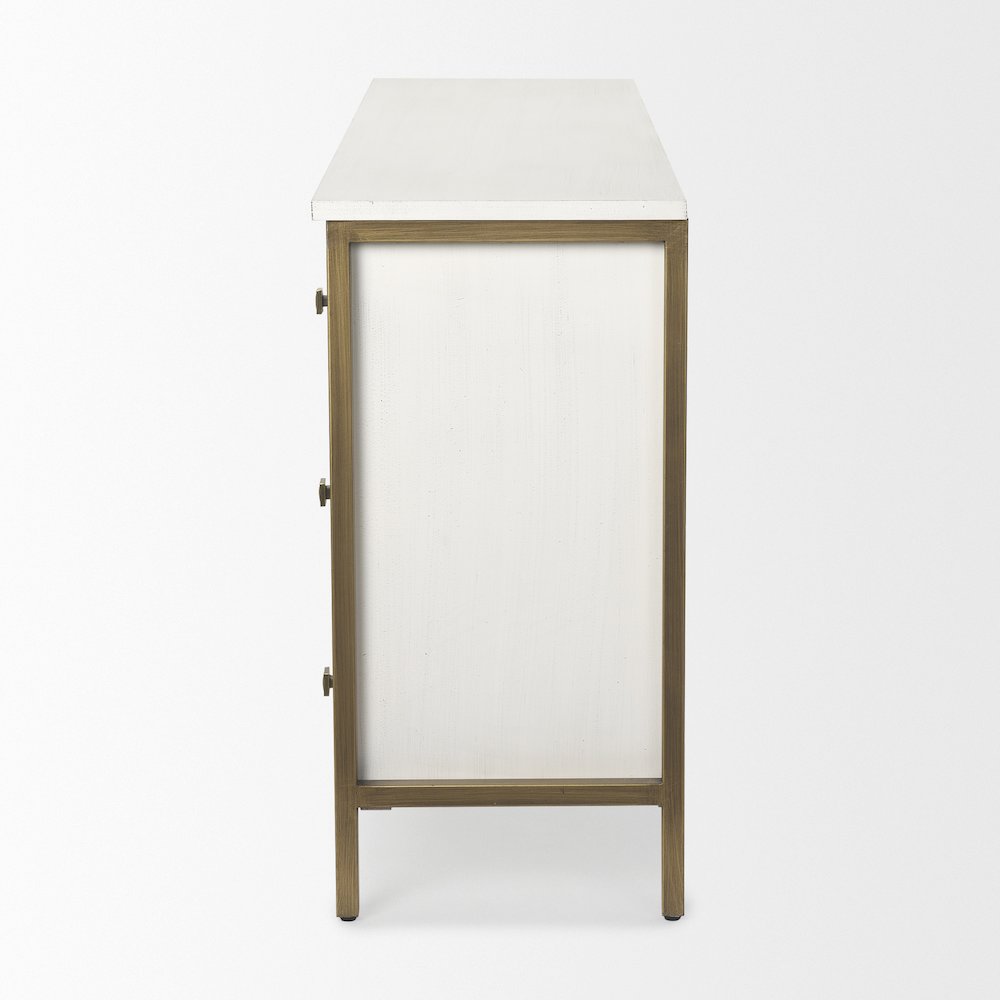 Savannah White Fir Veneer w/ Gold Metal Accents 6-Drawer Sideboard. Picture 3