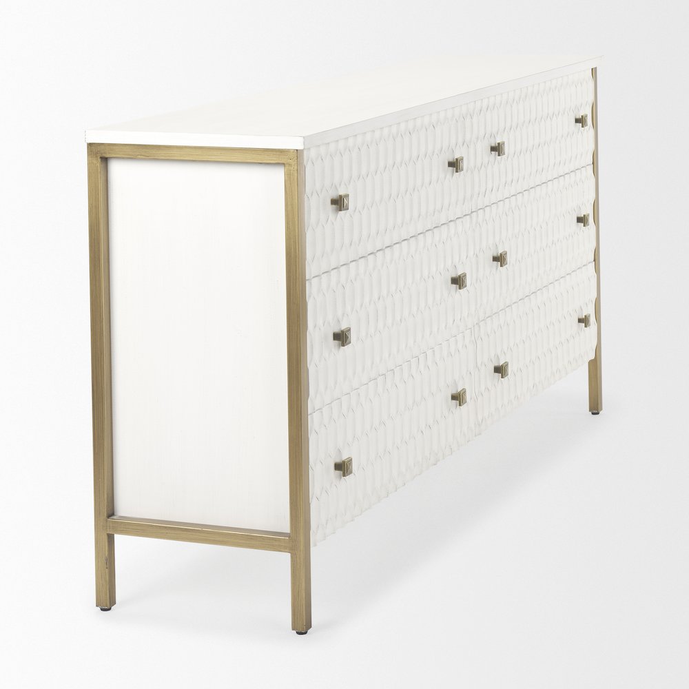 Savannah White Fir Veneer w/ Gold Metal Accents 6-Drawer Sideboard. Picture 5