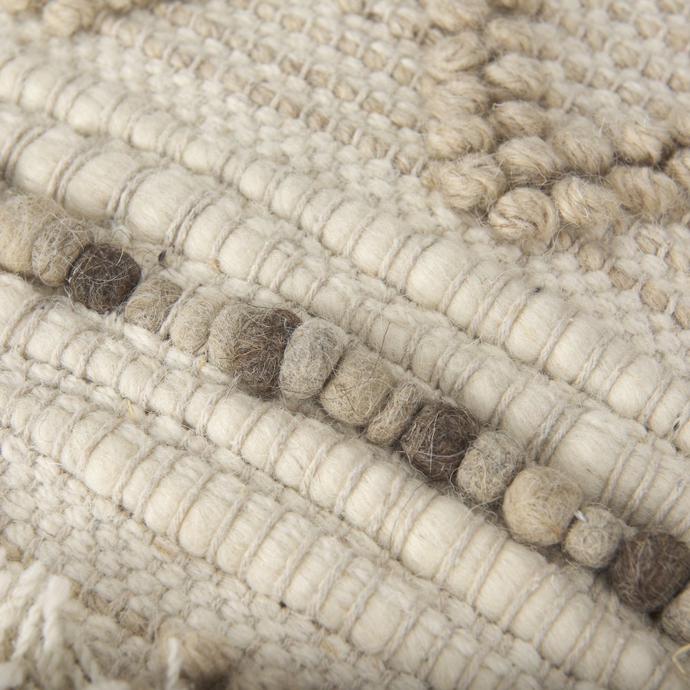 Caela Beige/Brown Wool, Cotton and Felt Popcorn Stitch Square Pouf. Picture 6
