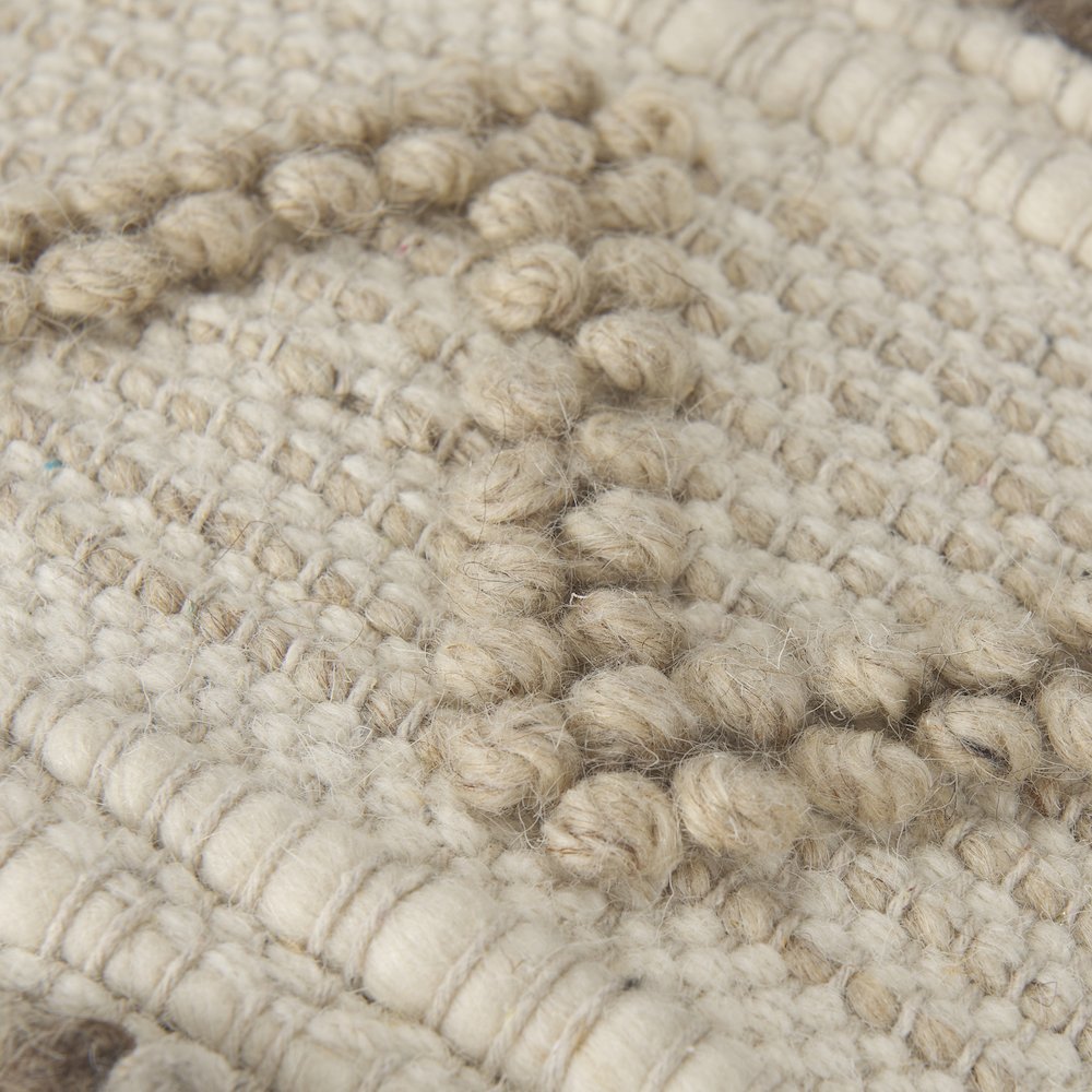 Caela Beige/Brown Wool, Cotton and Felt Popcorn Stitch Square Pouf. Picture 7