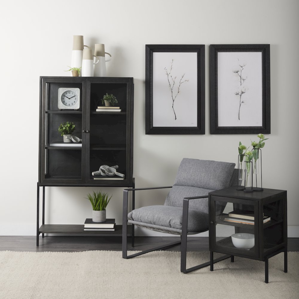 Arelius 36L x 18W x 63H Dark Brown Wood W/ Black Metal Base Display Cabinet. Picture 2
