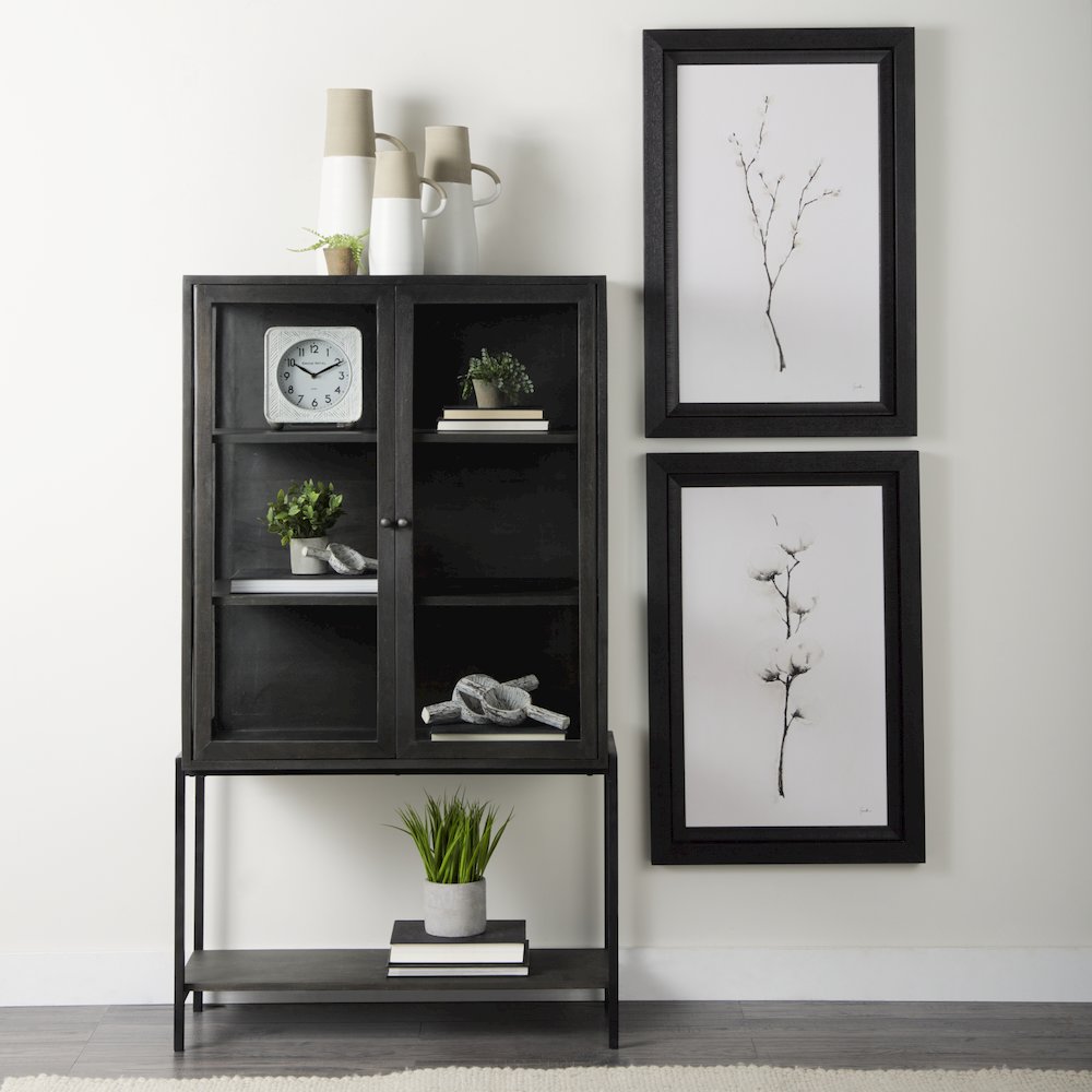 Arelius 36L x 18W x 63H Dark Brown Wood W/ Black Metal Base Display Cabinet. Picture 12