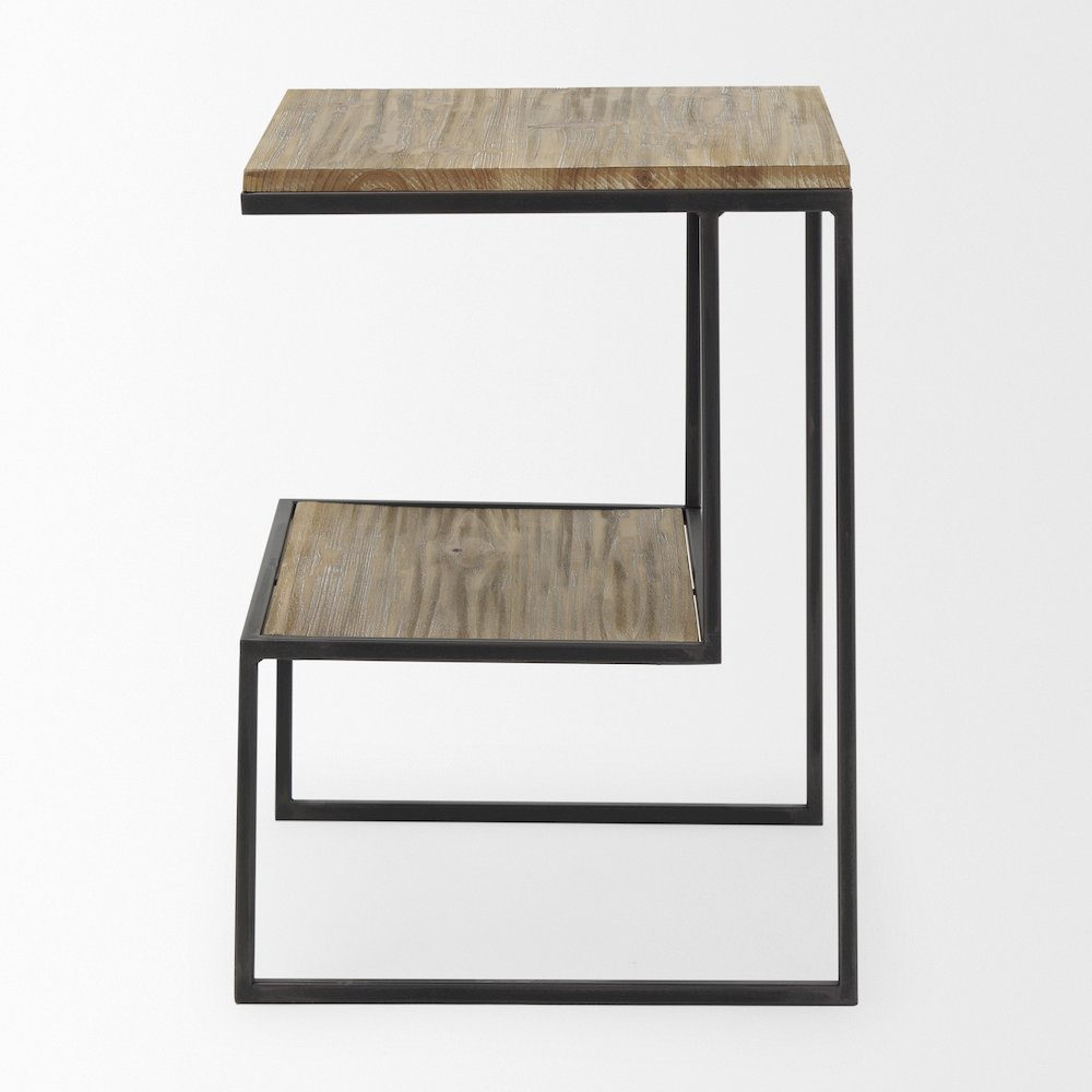 Ronin 22"H Square 2-Tier Wood w/ Black Metal Accent Table. Picture 2