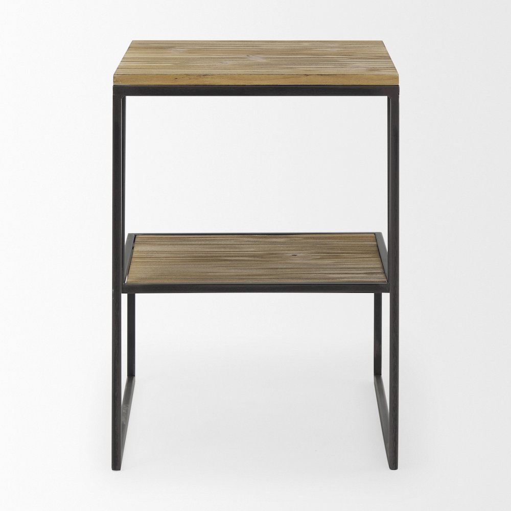 Ronin 22"H Square 2-Tier Wood w/ Black Metal Accent Table. Picture 3