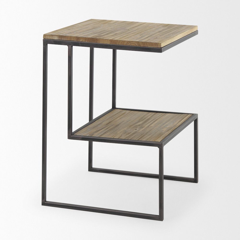Ronin 22"H Square 2-Tier Wood w/ Black Metal Accent Table. Picture 4