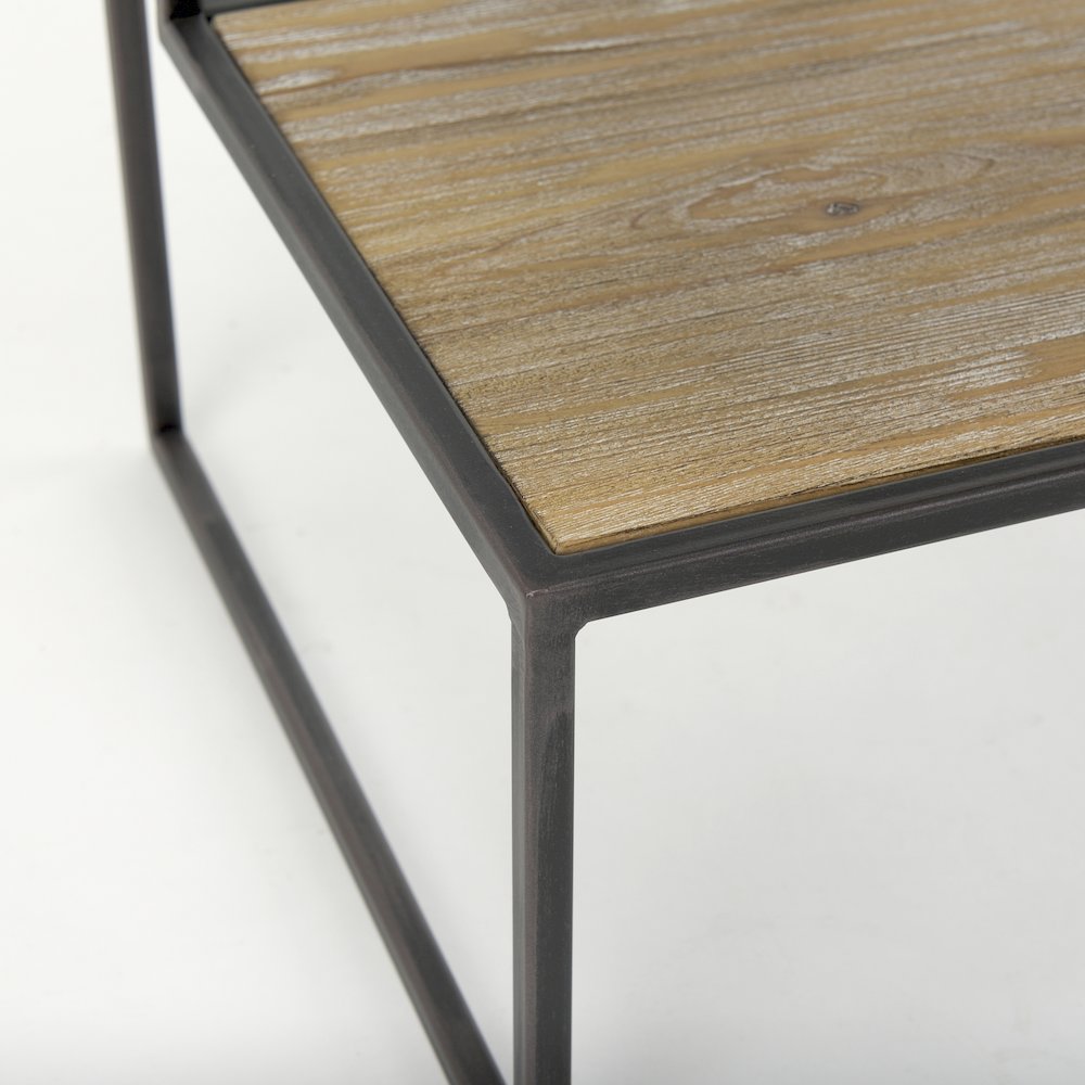 Ronin 22"H Square 2-Tier Wood w/ Black Metal Accent Table. Picture 5