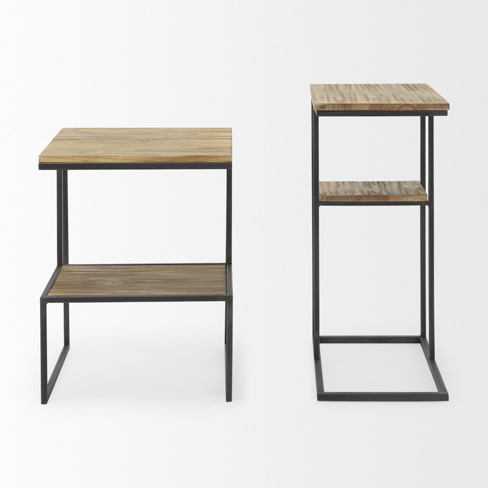Ronin 22"H Square 2-Tier Wood w/ Black Metal Accent Table. Picture 8