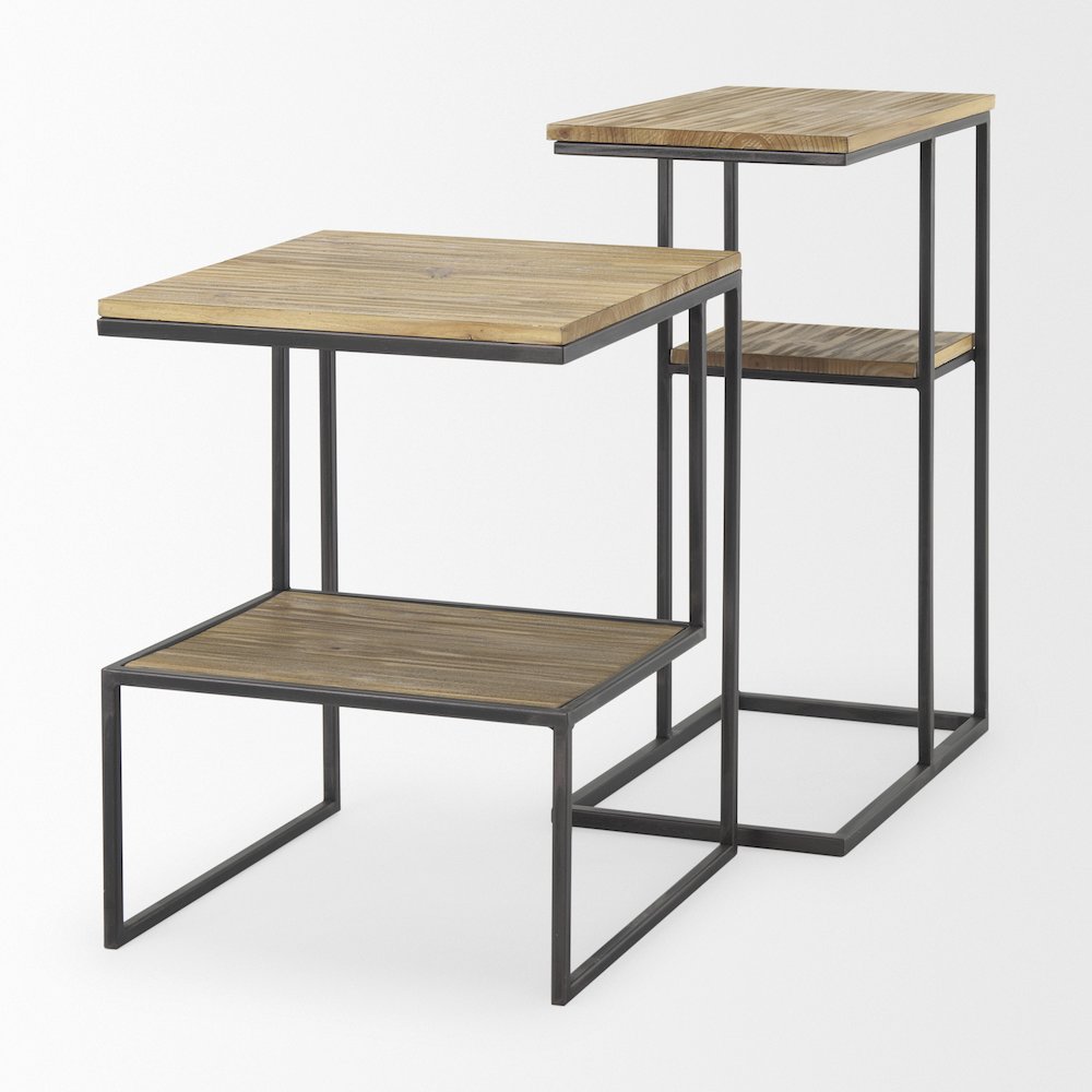Ronin 22"H Square 2-Tier Wood w/ Black Metal Accent Table. Picture 9