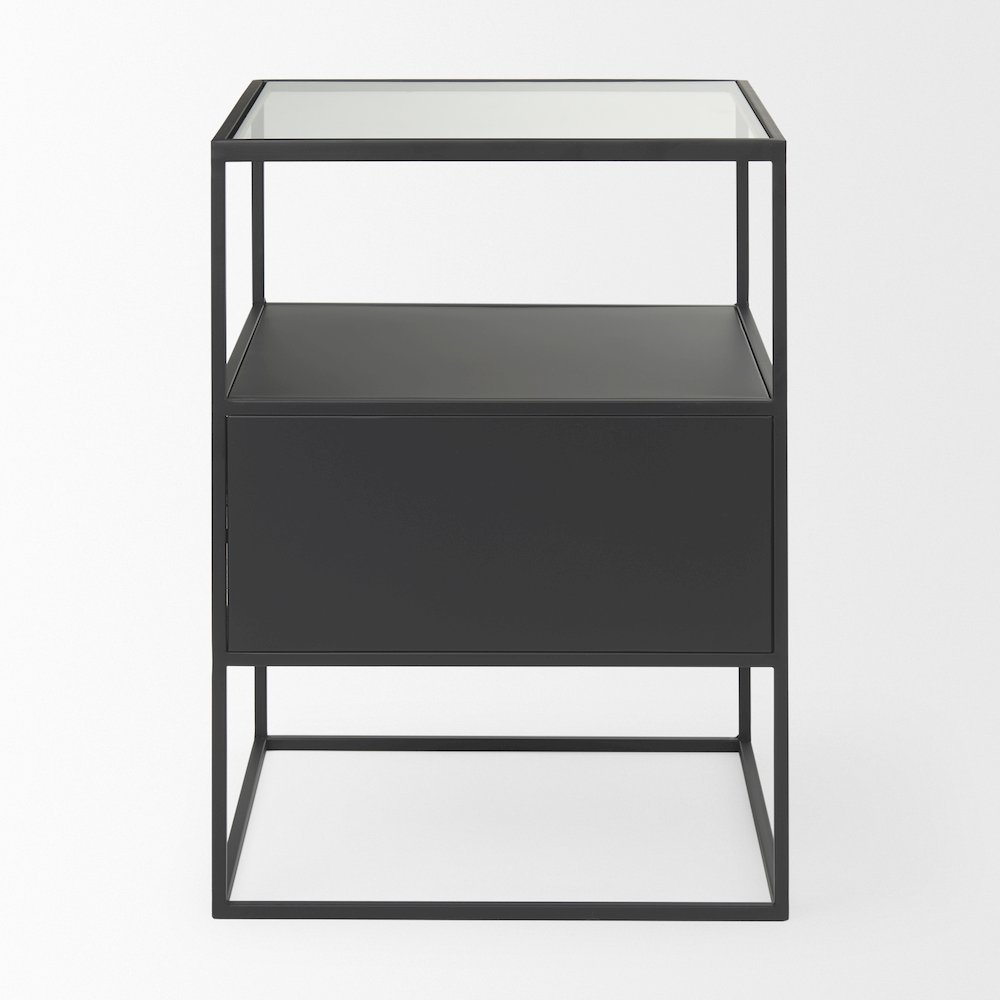 Samson 15.7L x 15.7W x 21.3H Side Table Matte Black Metal and Glass. Picture 2