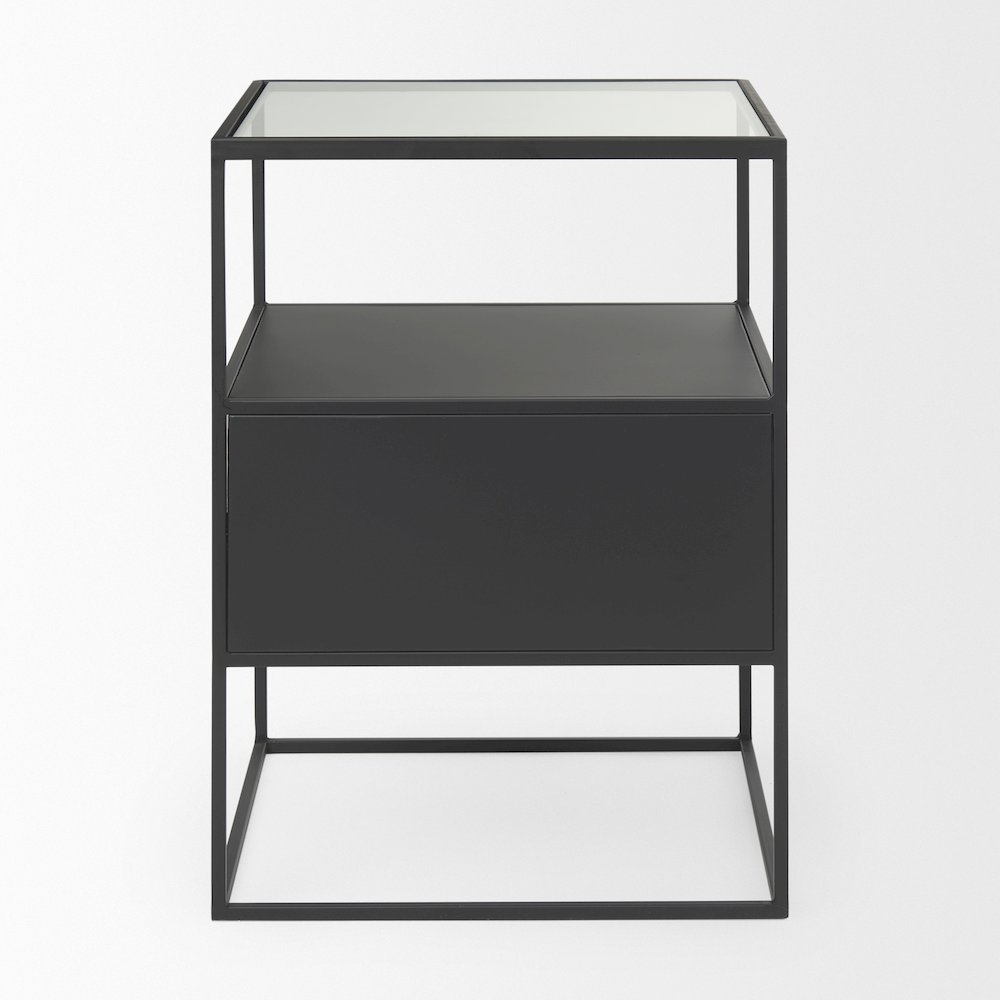 Samson 15.7L x 15.7W x 21.3H Side Table Matte Black Metal and Glass. Picture 3