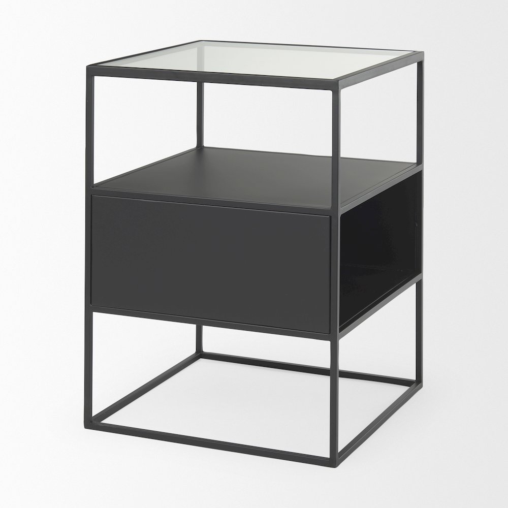 Samson 15.7L x 15.7W x 21.3H Side Table Matte Black Metal and Glass. Picture 4