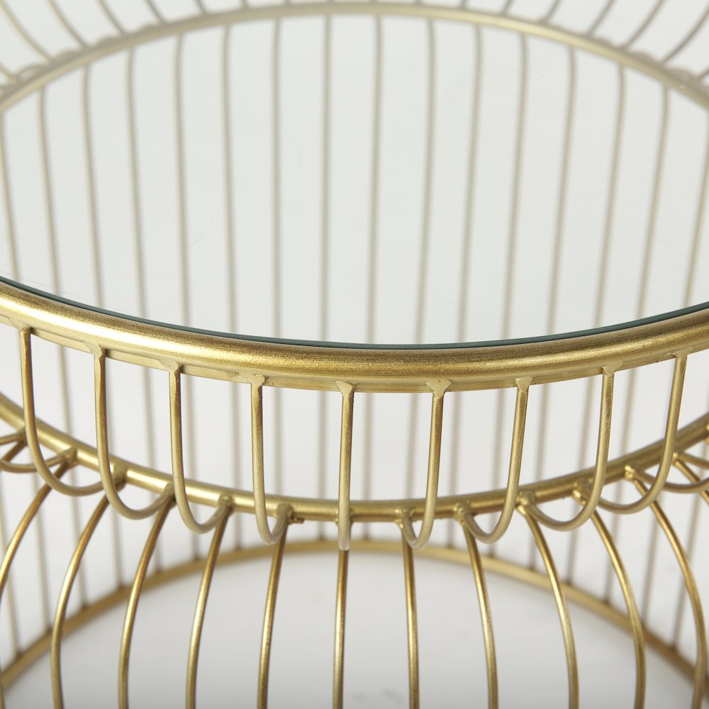 Shani Set of 2 Round, Gold Metal w/ Glass Accent Tables. Picture 4