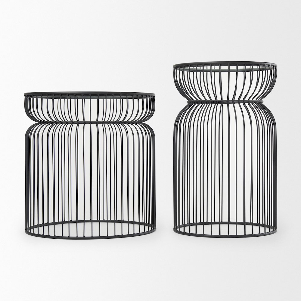Shani Set of 2 Round, Black Metal w/ Glass, Accent Tables. Picture 2