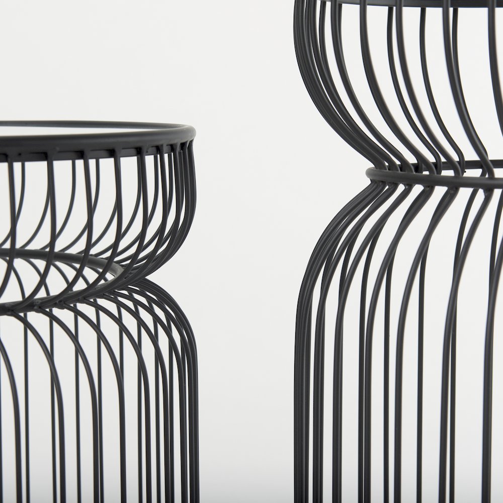 Shani Set of 2 Round, Black Metal w/ Glass, Accent Tables. Picture 3