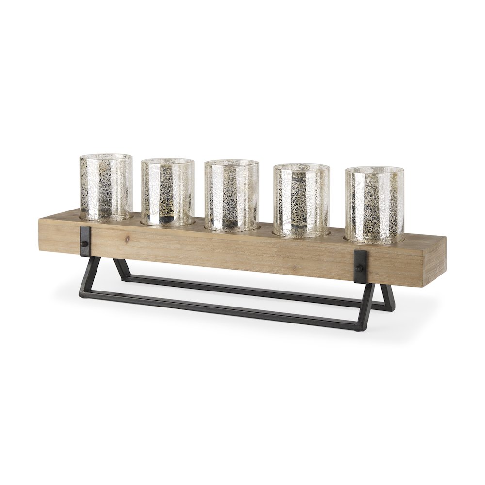 Benk Wood and Black Metal Five Cup Candle Holder. Picture 1