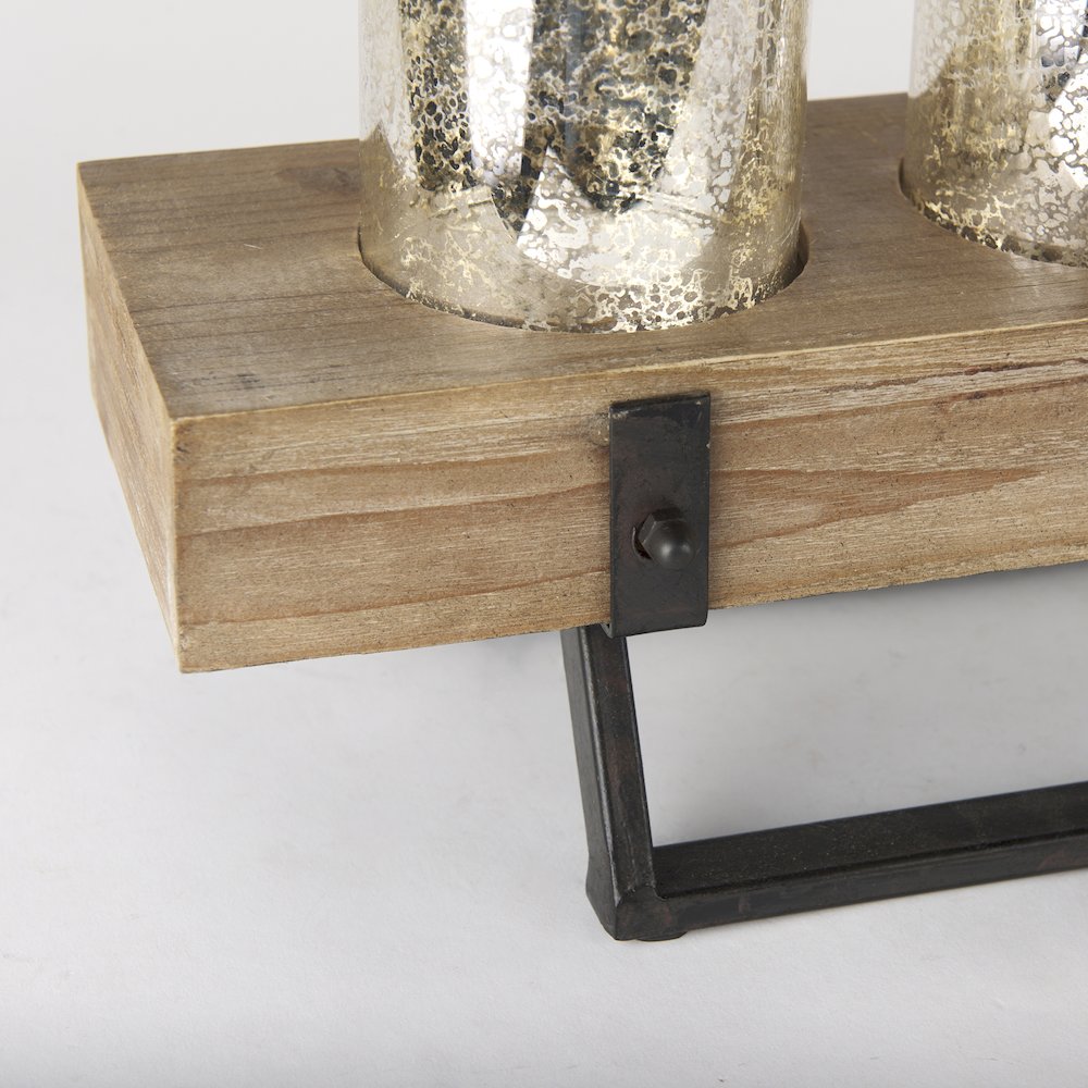 Benk Wood and Black Metal Five Cup Candle Holder. Picture 7