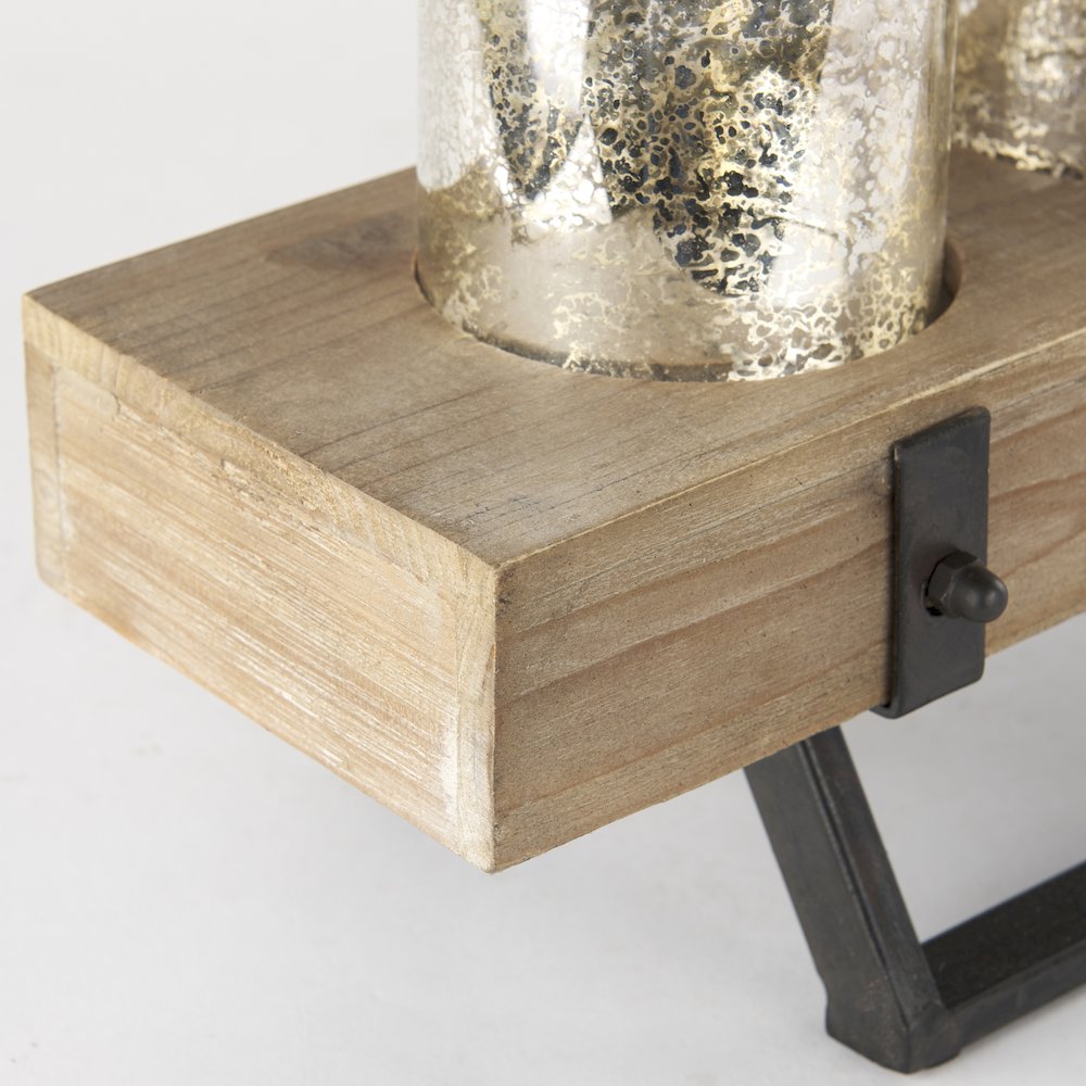 Benk Wood and Black Metal Five Cup Candle Holder. Picture 8