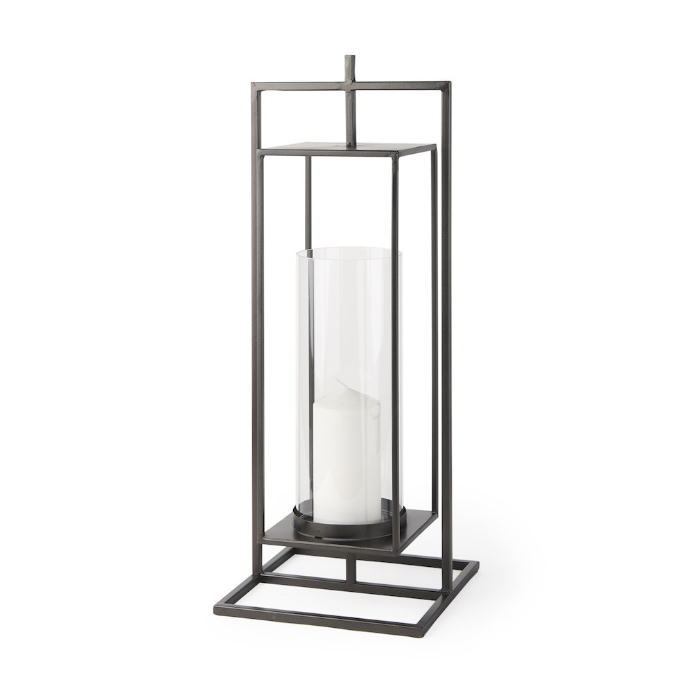 Albus I Large Black Metal Rectangular Table Candle Holder. Picture 1