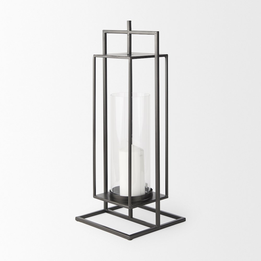 Albus I Large Black Metal Rectangular Table Candle Holder. Picture 4