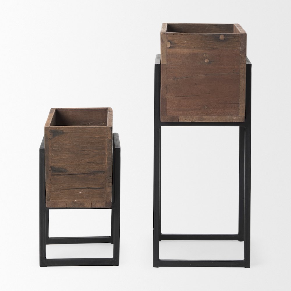 Jadine Set of 2 Medium Brown Wood w/ Black Metal Rectangle Frames. Picture 2