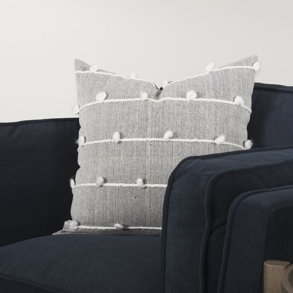 Linda 20 x 20 Navy And Cream With White Detail Decorative Pillow Cover. Picture 12