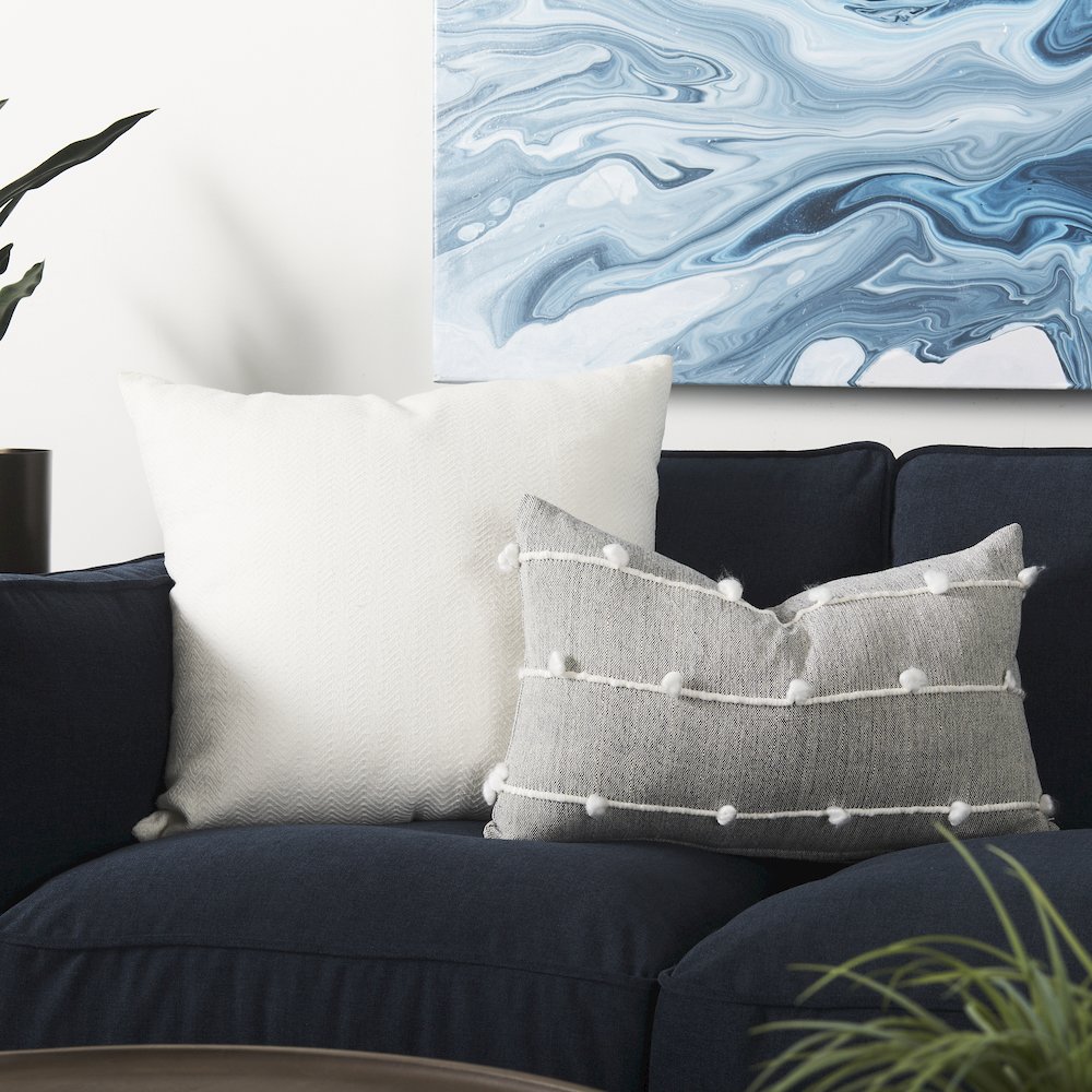 Linda 13 x 21 Navy And Cream With White Detail Decorative Pillow Cover. Picture 6