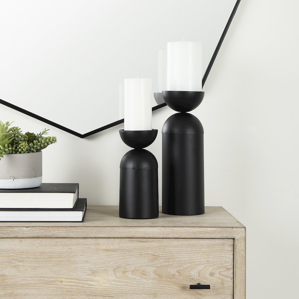 Alex Small Black Metal Cylindrical Table Candle Holder. Picture 6