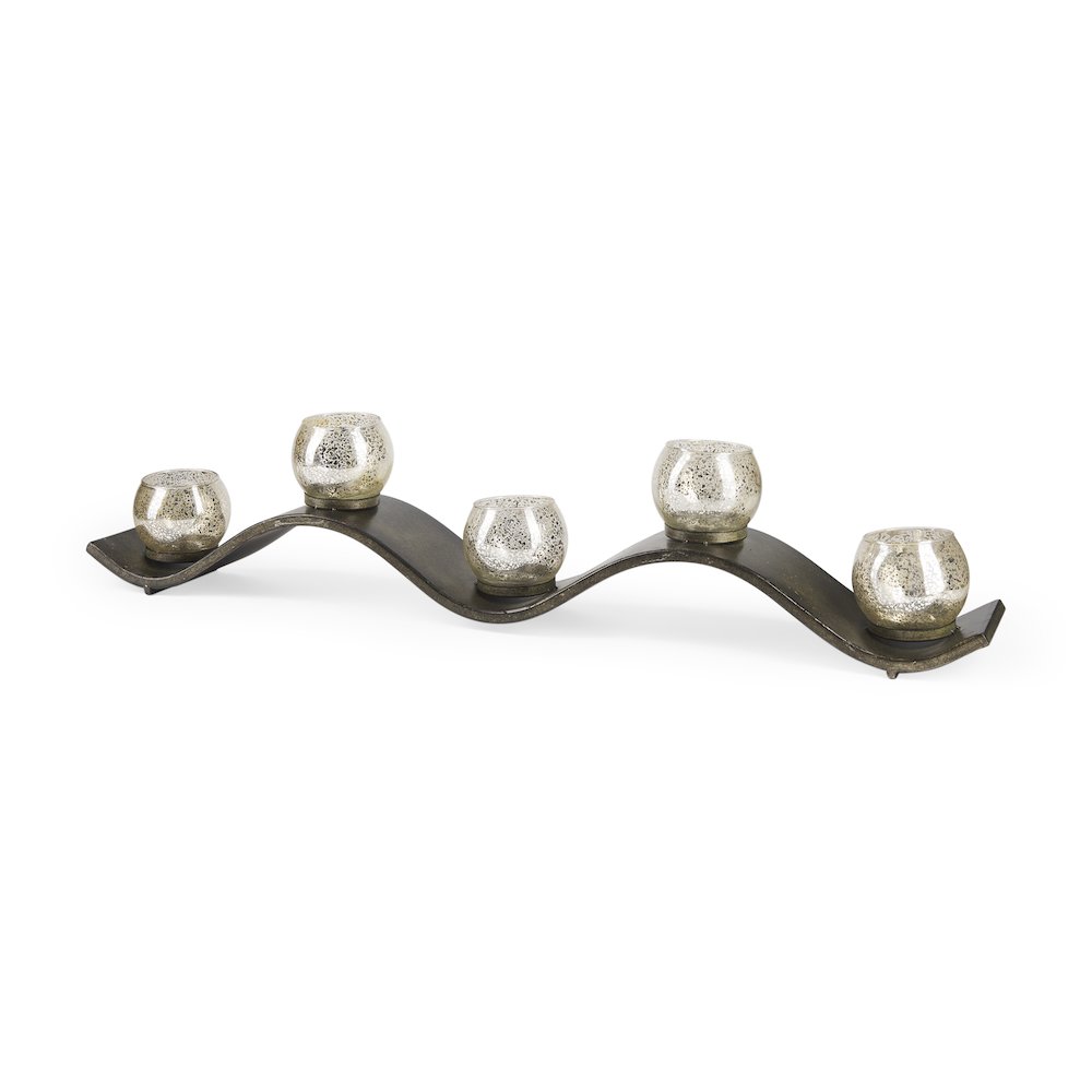 Lux Copper Metal Five Hurricane Glass Holder Table Candle Holder. Picture 1